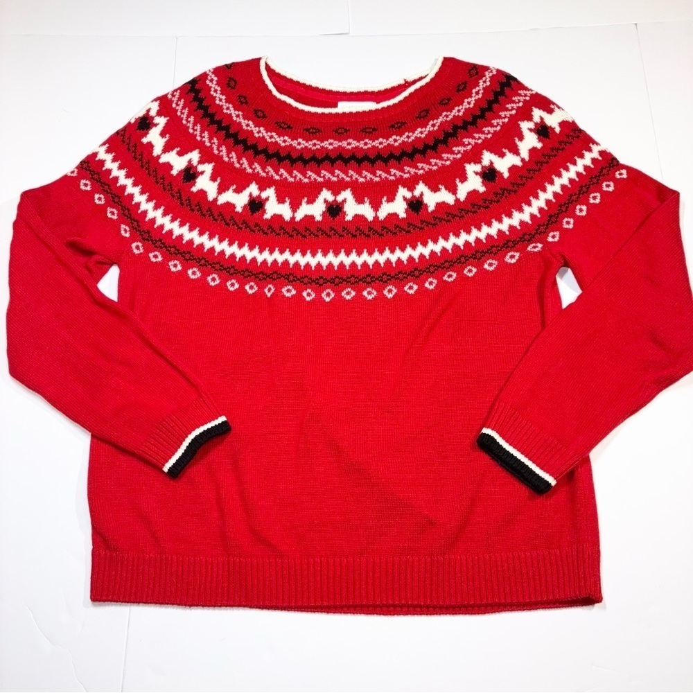 Charter Club Fair Isle Scottie Dog Sweater Red Crew Neck Womens XL Holiday